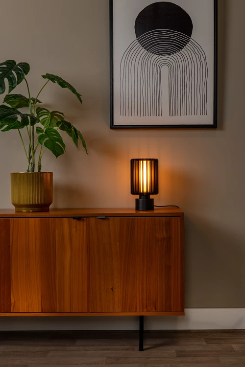 Lucide LAMBRES - Lampe de table - Ø 15 cm - 1xE27 - Noir - ambiance 1